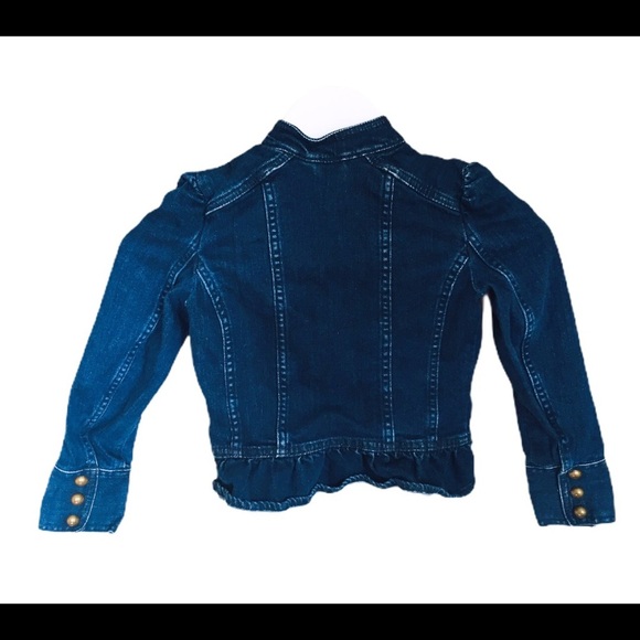 GAP Kids 1969 Collarless Jean Jacket With Gold Button Front Denim Blue Girl 6-7Y - Picture 8 of 9